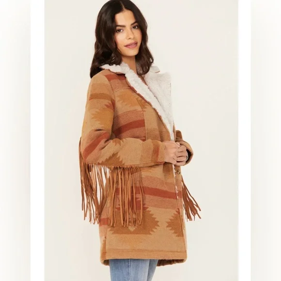 IDYLLWIND Miranda Lambert NETTIE SHERPA BLANKET COAT fringe penny lane coat S - Picture 1 of 16